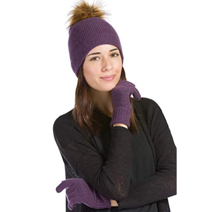 

Fishers Finery Women's 100% Cashmere Pom Hat and Glove Set; with Gift Box
