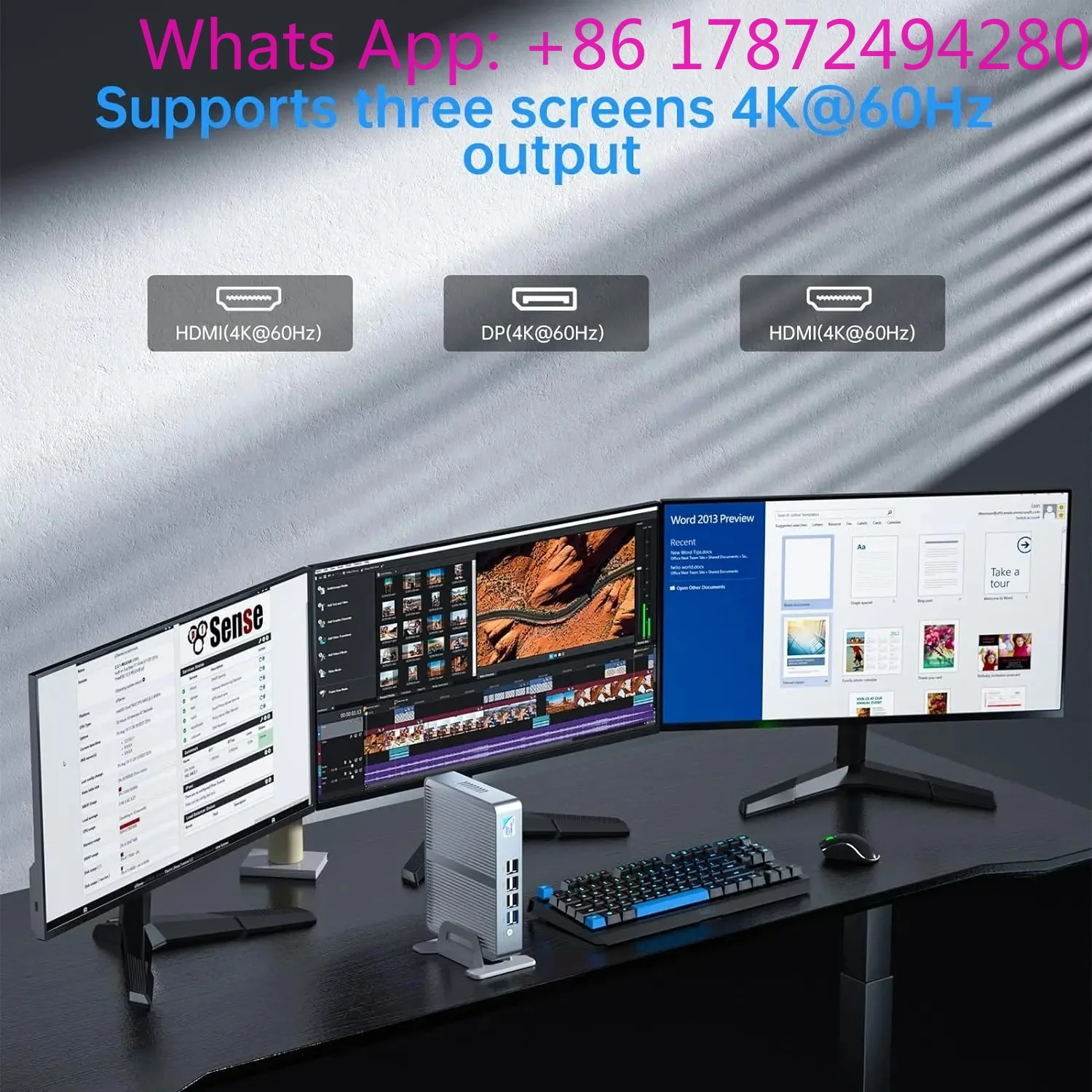 New Fanless Mini PC Intel N100 Windows 11 3xStorage 3x4K Display Dual LAN Firewall Router Office Computer