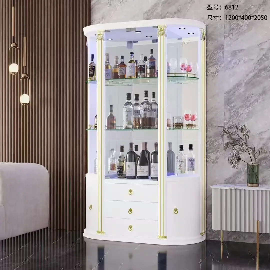 Luxury Cream Wine Cabinet with Convenient LED Lighting for Home Hotel or Office Bar