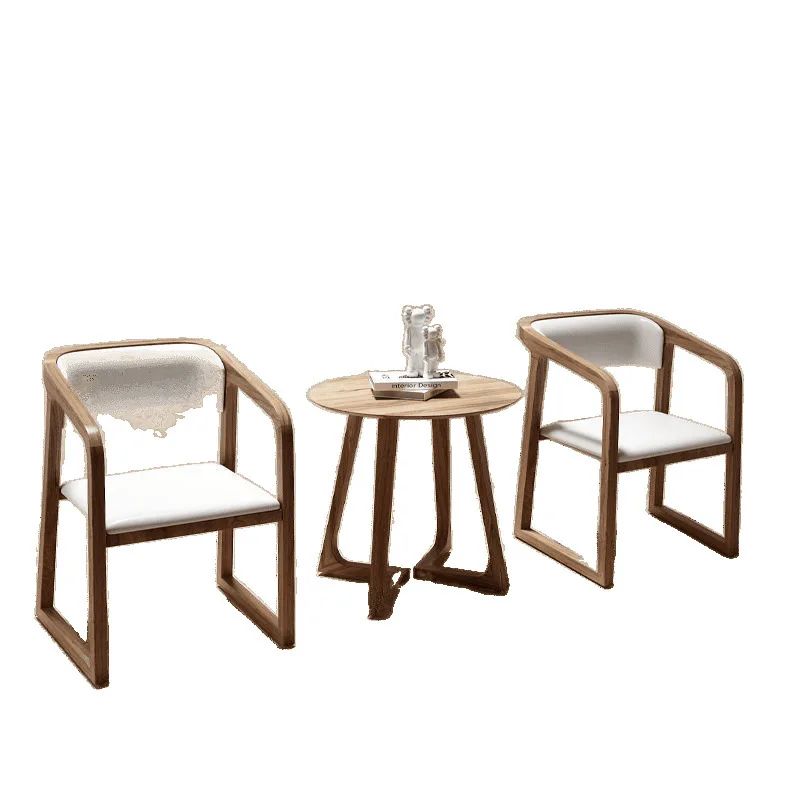 

Nordic chair small round table hotel restaurant balcony backrest solid wood small three-piece combination stool