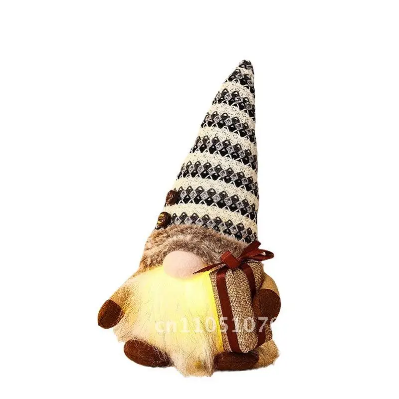 

New Home Decorations with Light Coffee Faceless Doll Ornaments Luminous Goblin Doll