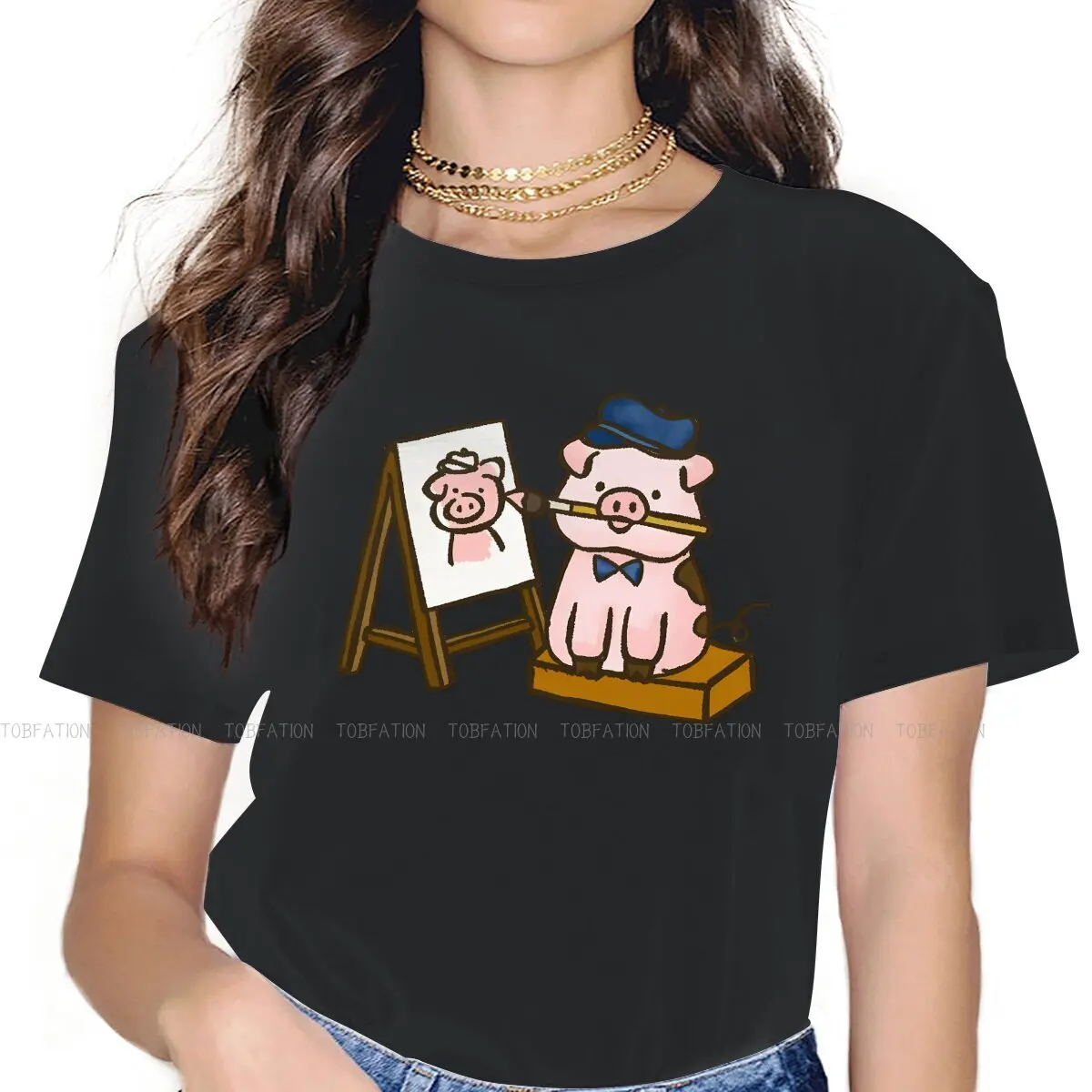 Self Portrait Graphic TShirt  Pig Animal Style Casual T Shirt Women Tee Unique Gift Idea