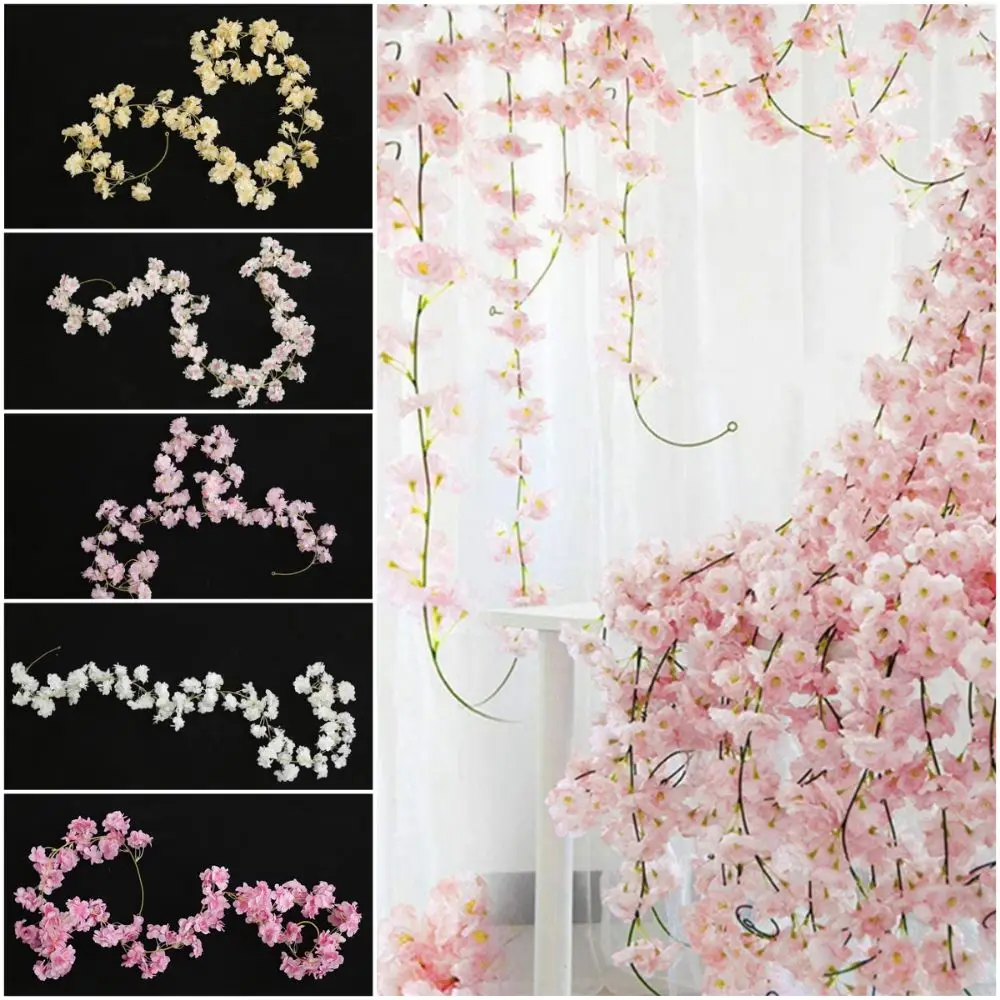 

Multicolor Artificial Flower Cherry Vine DIY Accessories Silk Petal Hanging Garland Photo Props Ornament