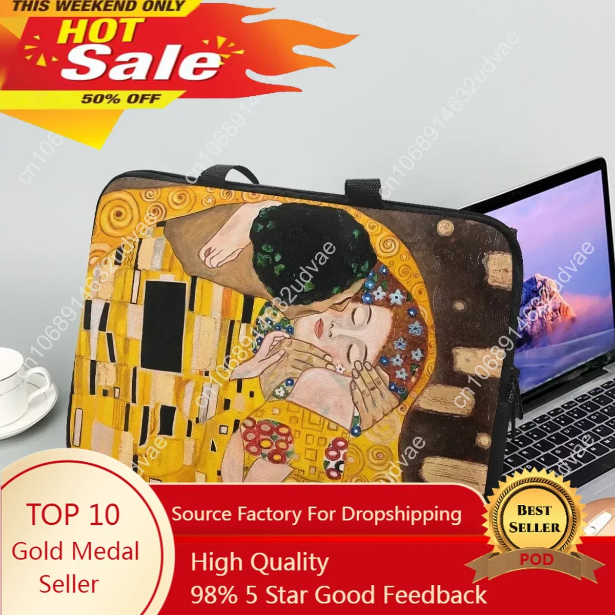 Oil Painting Kiss/Waterlily Designer Laptop Bag Gustav Klimt/Monet Tablet Sleeve Cases Portable Female PC Computer Handbags 2023