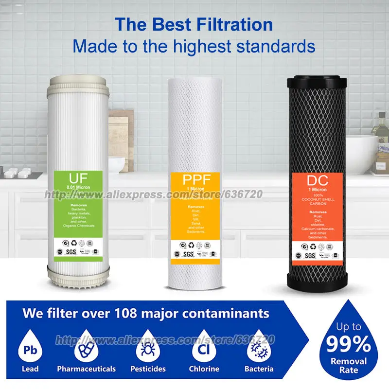 نظام تصفية المياه تحت الحوض، يقلل من الرصاص والكلور والطعم الكريه والرائحة الكريهة، فلتر مياه توصيل مباشر، جالون 5K-10K