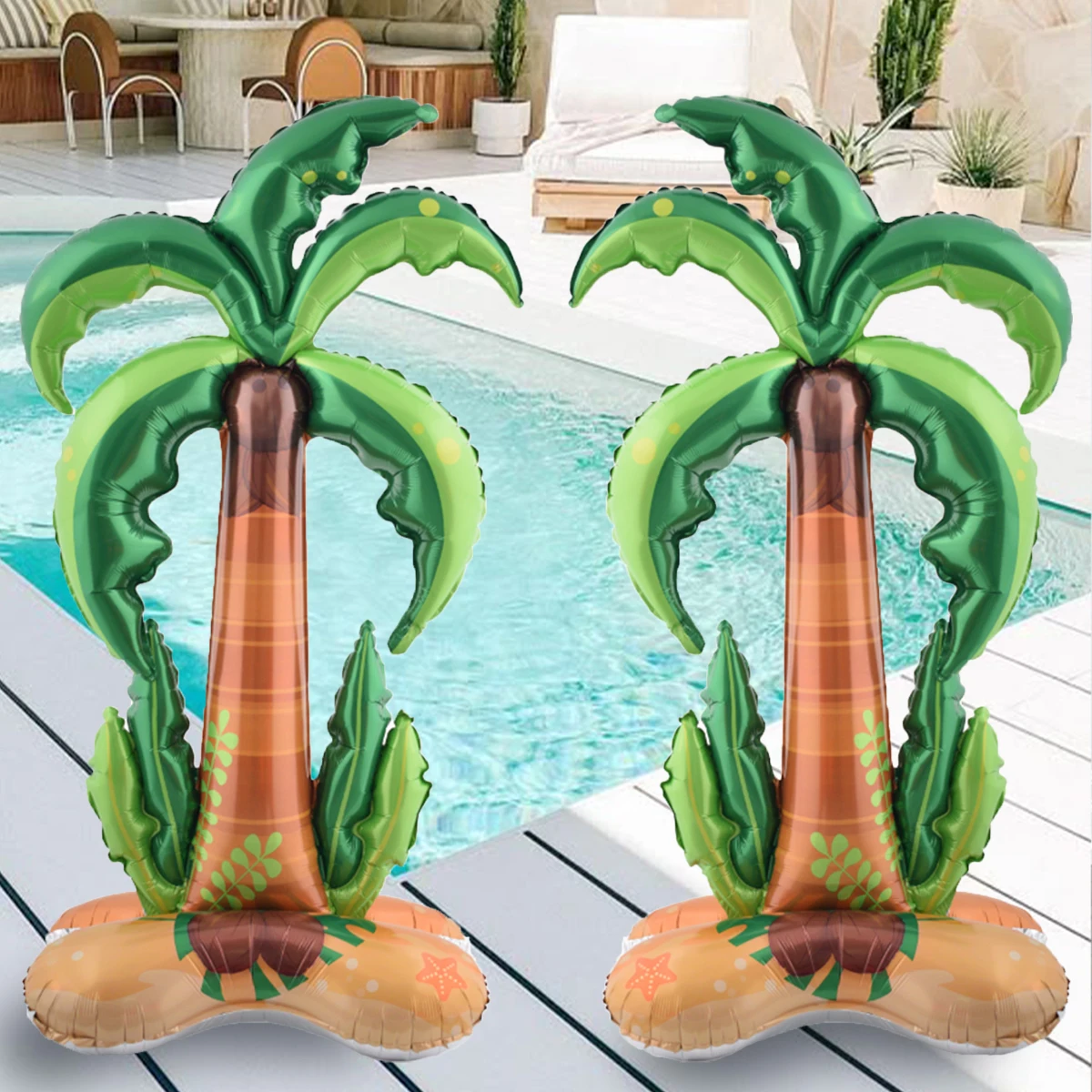 1pc Extra Large Size Aluminum Foil Coconut Tree Shaped Balloon with Stand Base, Summer Party, Birthday Party, Hawaiian Theme Eve