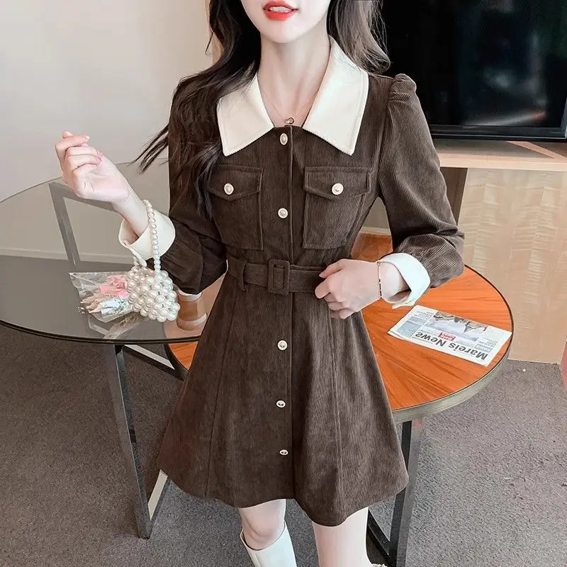 Doll Neck Dress for Petite Women Retro Long Style Slimming Dress