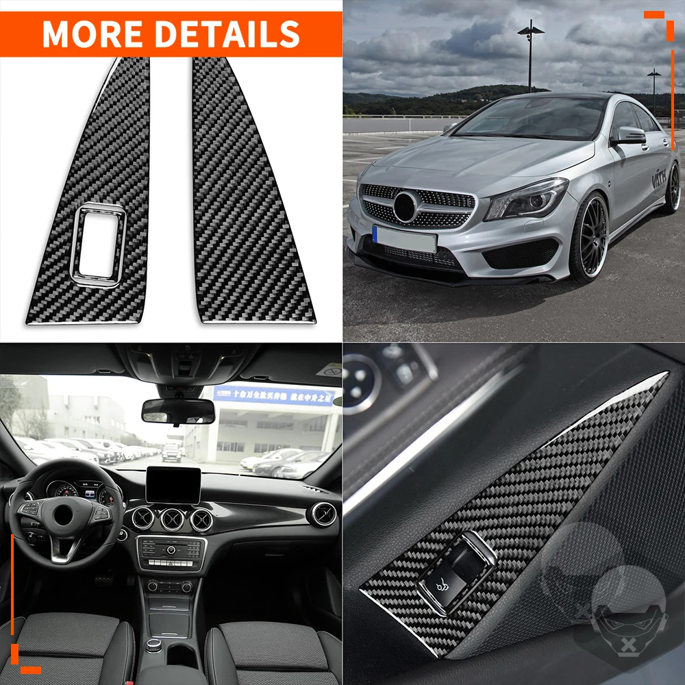 For Mercedes-Benz CLA C117 2014-2018 GLA X156 2015-2019 Door Trunk Lift Button Panel Cover Trim Carbon Fiber Car Accessories