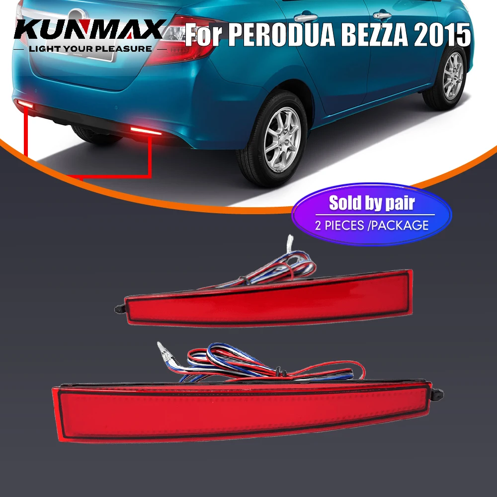 

For Perodua Bezza 2015 Led Car Rear Bumper Lamps Rear Reflector Light DRL Lights Stop Lamp Accessories Red Black Lens 2pcs