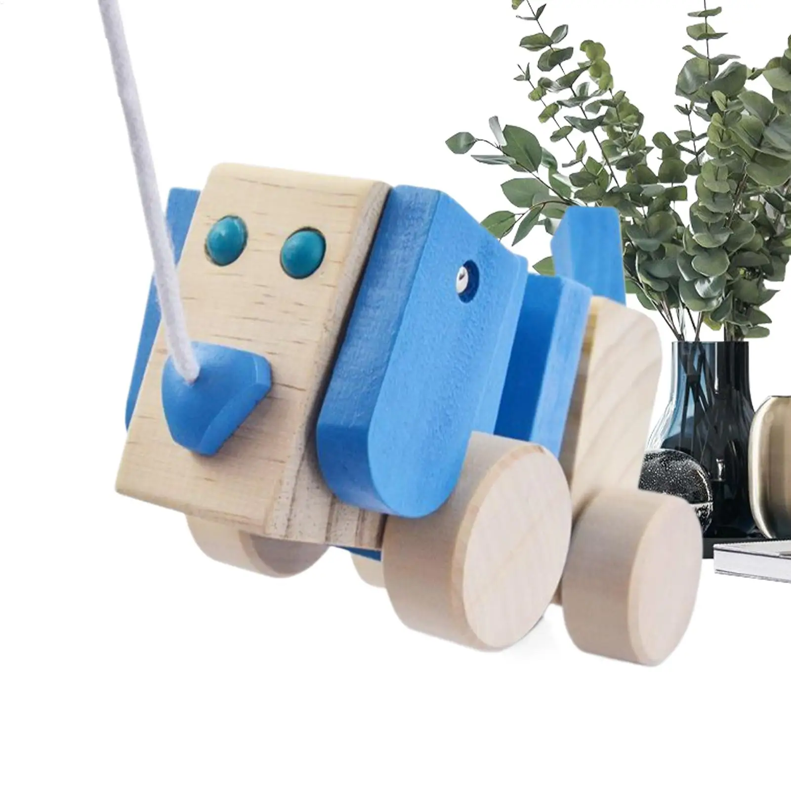 木製プルアロングトイ、教育的インタラクティブなロープ牽引、這う子犬の歩行玩具、男の子、女の子、子供向けのプルアロングドッグ