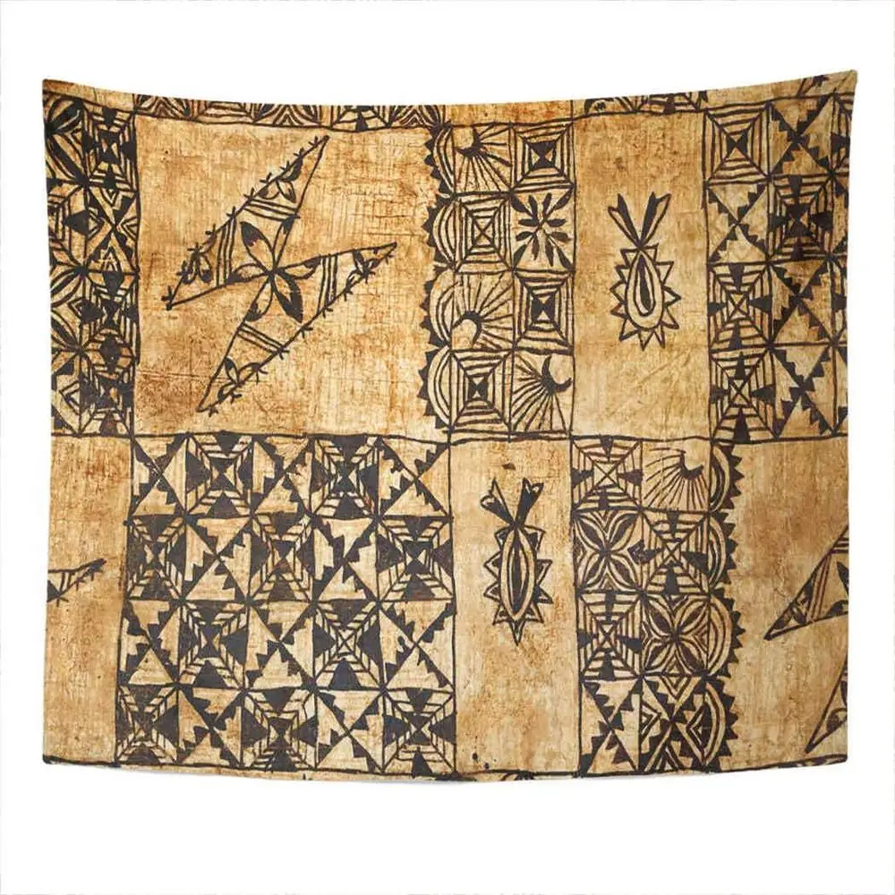 

60x80 Inch Traditional Pacific Island-Inspired Tapa Cloth Polyester Wall Hanging for Dorms, Bedrooms, Beach, and Picnic Blankets