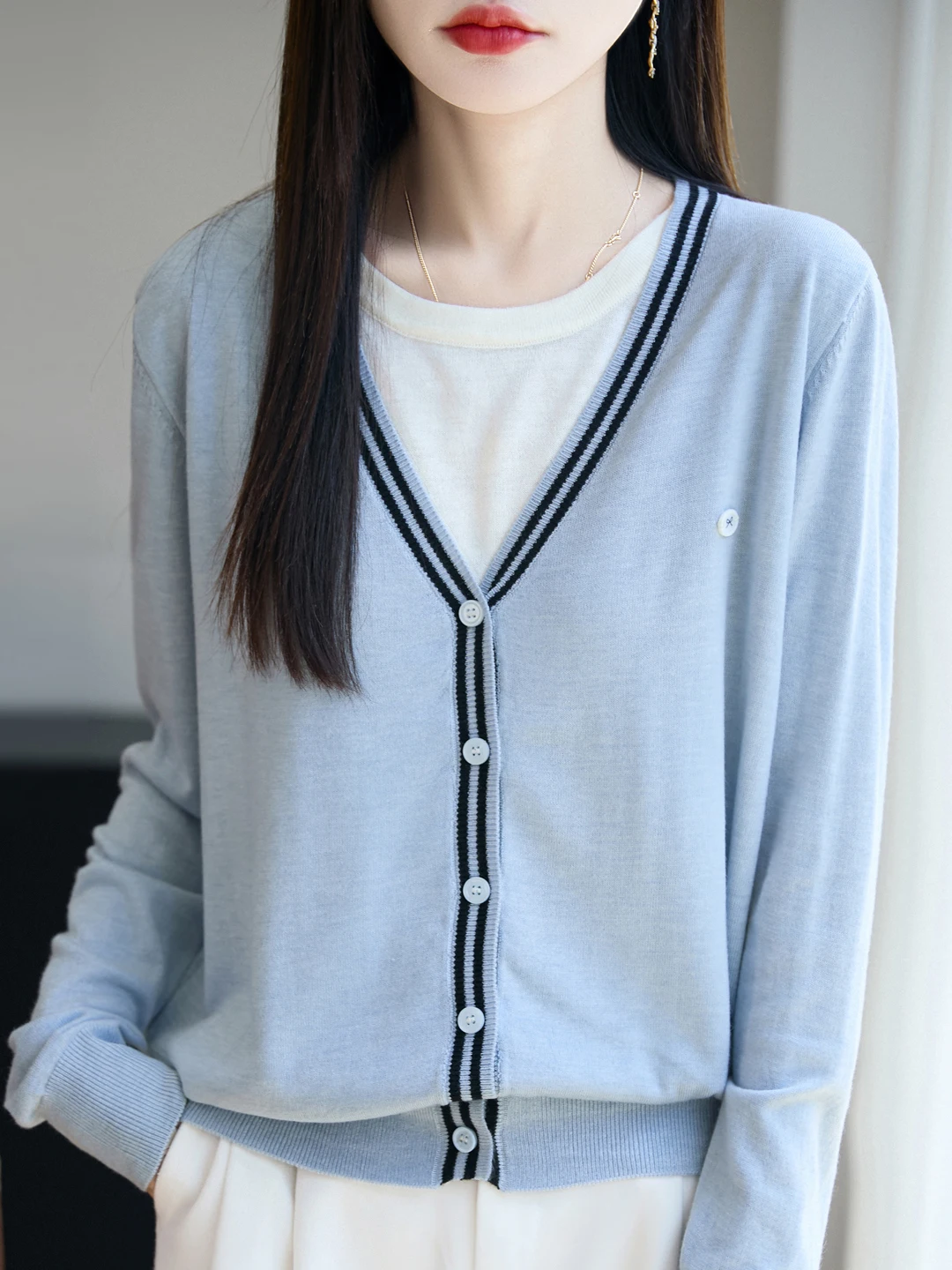 

Модный вязаный кардиган с цветными блоками, женская верхняя одежда, топ, аутлет, Гуанчжоу, тринадцатый фабричный цех, мягкий французский стиль