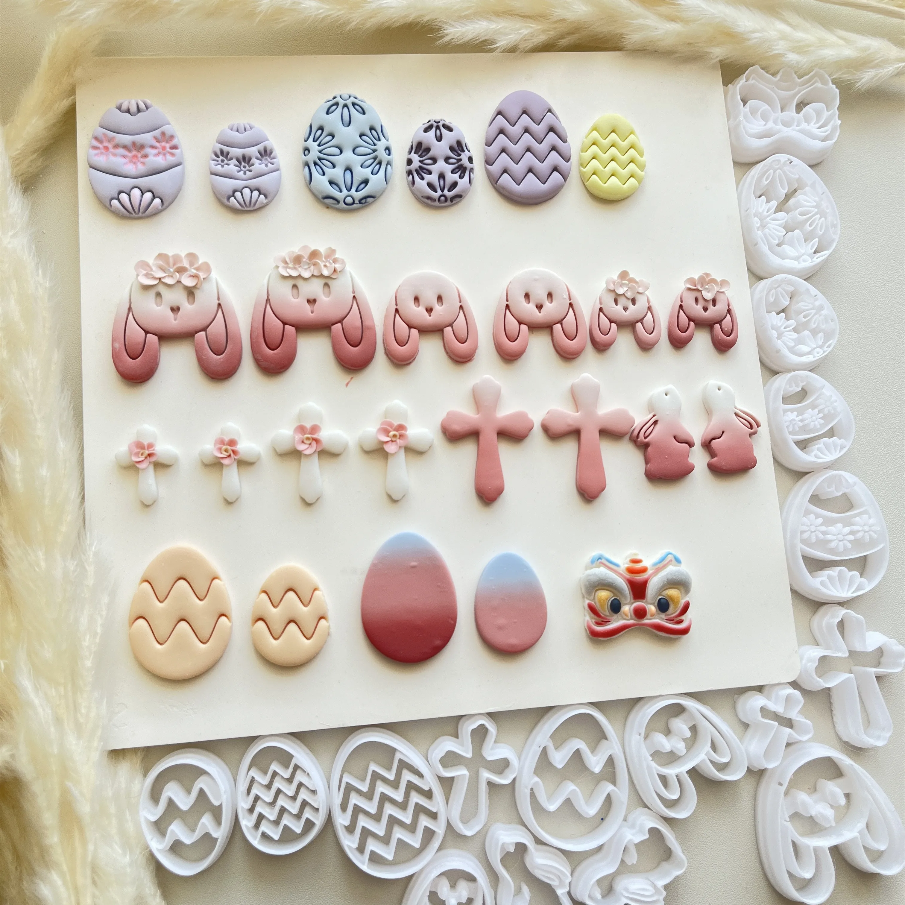 Shapes Small Easter Theme Polymer Clay Cutter for Making Earrings, Easter Egg Rabbit Shape crucifix Soft pottery jewelry making