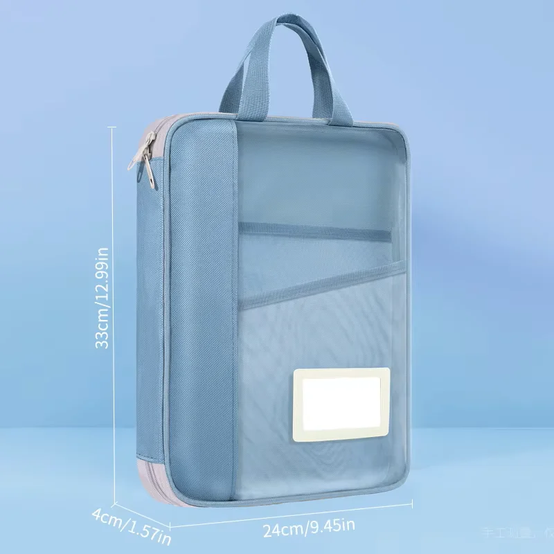 A4-Aktenmappe, transparente Dokumentenmappe mit Netzstoff, große Kapazität, 3-lagig, verstärkter Reißverschluss, Handtasche für Schüler und Nachhilfelehrer. – Detail 6