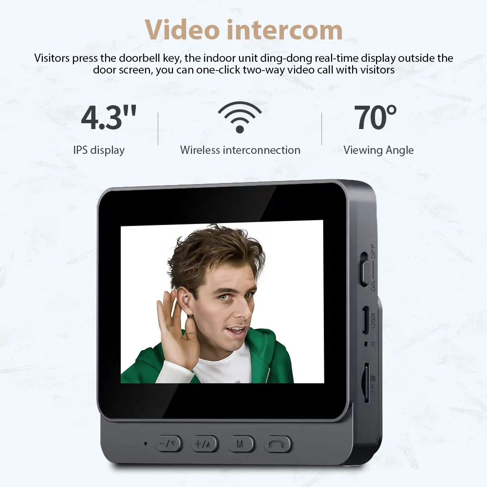 2.4G Wireless Visual Intercom Doorbell with 4.3 Inch IPS Screen Wireless Smart High-definition Video Monitoring Two-Way intercom