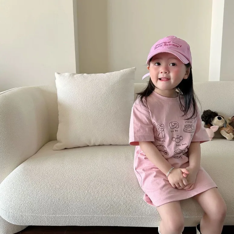 Baby Girls\' Cute T-shirt Dress Medium Long Style Baby Girl Summer Outfit Short Sleeved Dress Stylish Simple Casual Cotton Dress