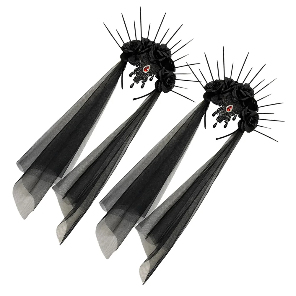 

2 шт., повязка на голову с свадебной фатой, легкая вуаль, декор для волос, костюм на Хэллоуин, повязка на голову для косплея, уникальный декор для волос