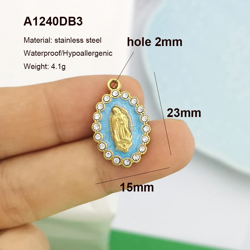 2pcs/lot Pendant Charm Virgin Mary Evil Eye Moon Star Hand Palm Heart White Stainless Steel Necklace Gold Color Wholesale QMHJE - Image 3