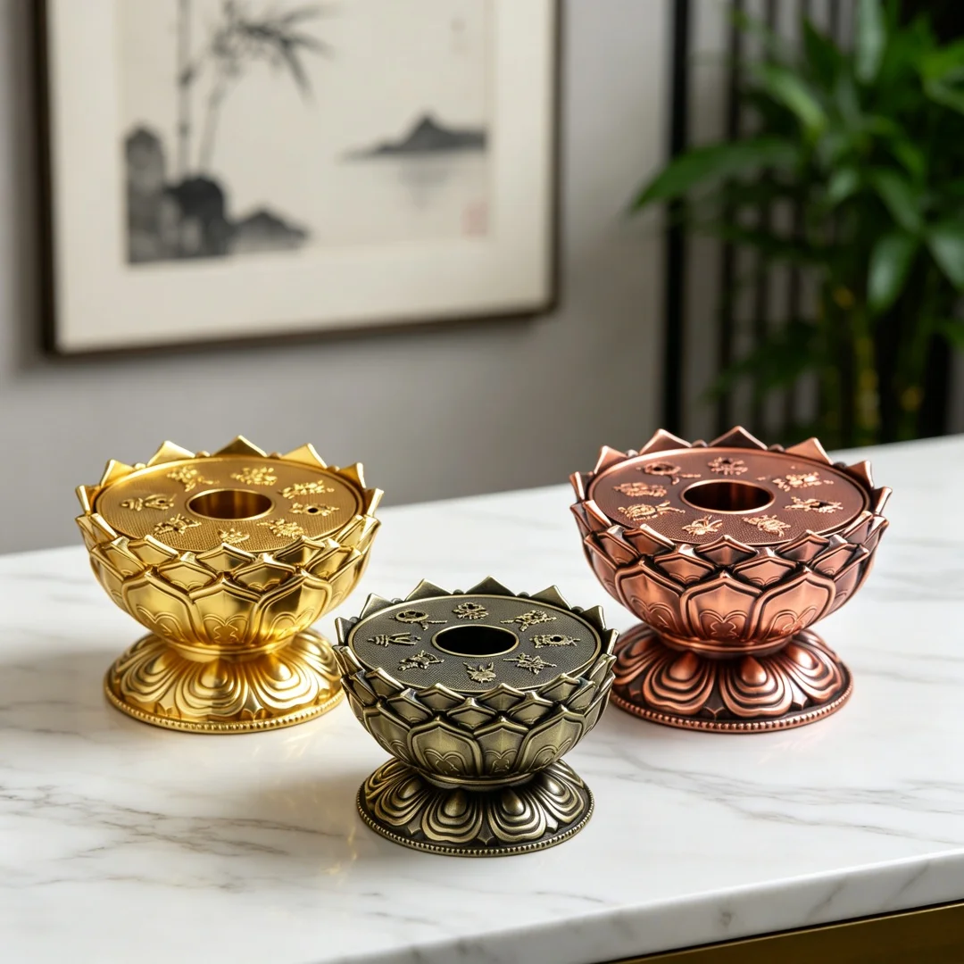 Tibetan Lotus Base Eight Auspicious Symbols Holder For Prayer Wheel Buddhist Altar Sacred Room Decor
