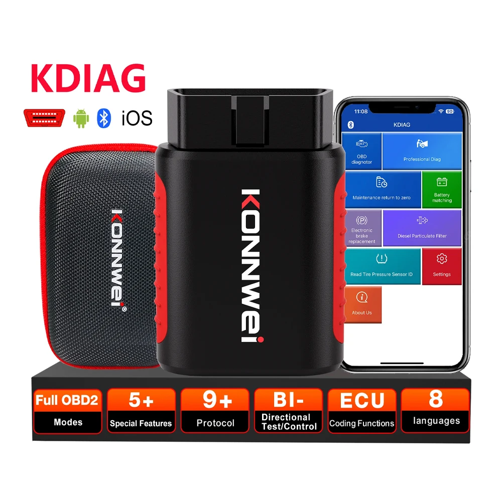 KONNWEI KDIAG Car Obd2 Bluetooth All System Diagnostic Tool Read Erase Codes EPB DPF Oil Reset SRS SAS TPMS Sensor Scanner