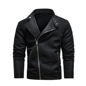 2025 Fashion Leather Jacket Men Winter Fleece Warm Zipper Motorcycle Coats Mens Fashion New Biker PU Jackets Slim Overcoat 5