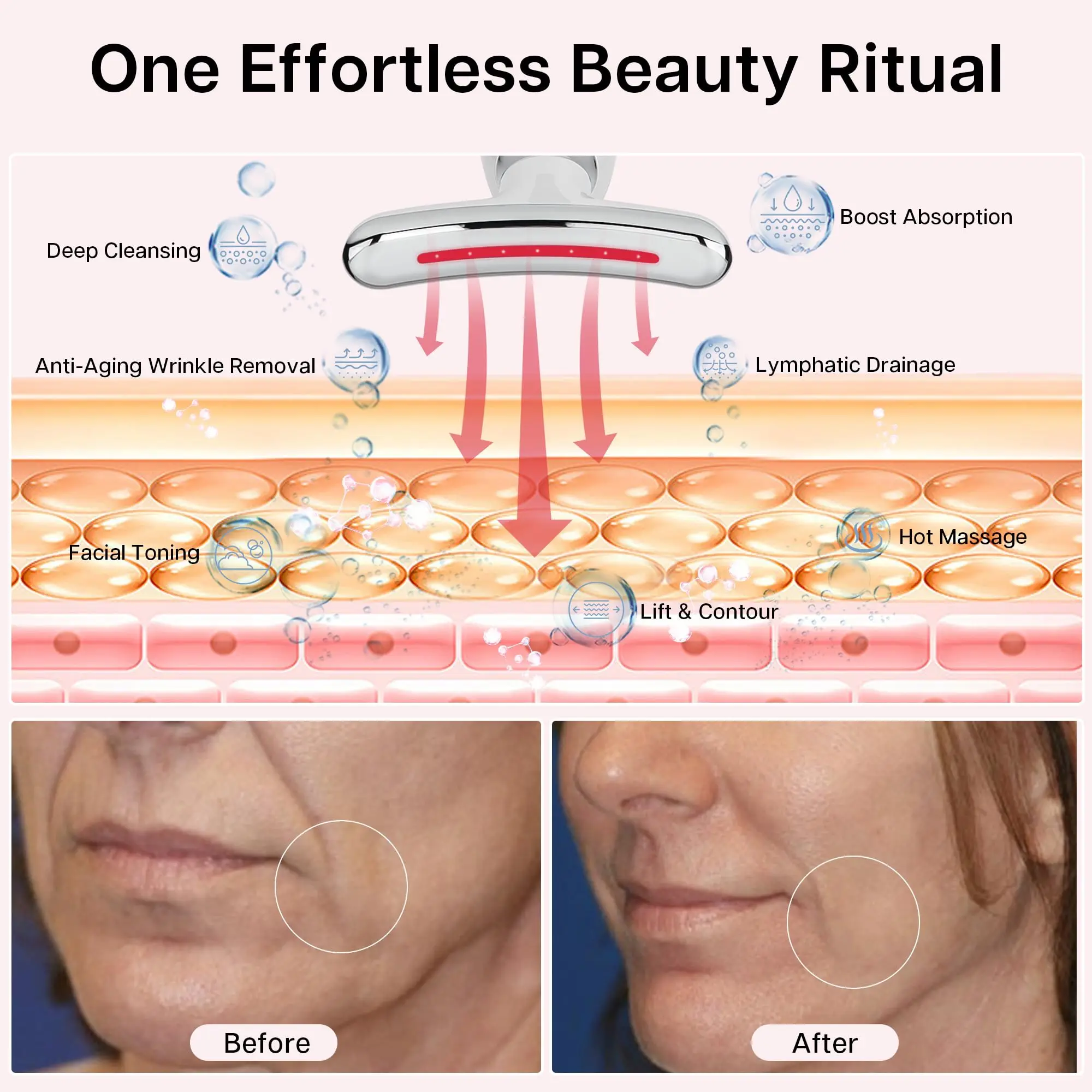 جهاز تجميل الرقبة 7 في 1 ومدلك الوجه الإلكتروني LED - أداة تهتز للعناية بالبشرة لتقليل الذقن المزدوجة ونحت الوجه