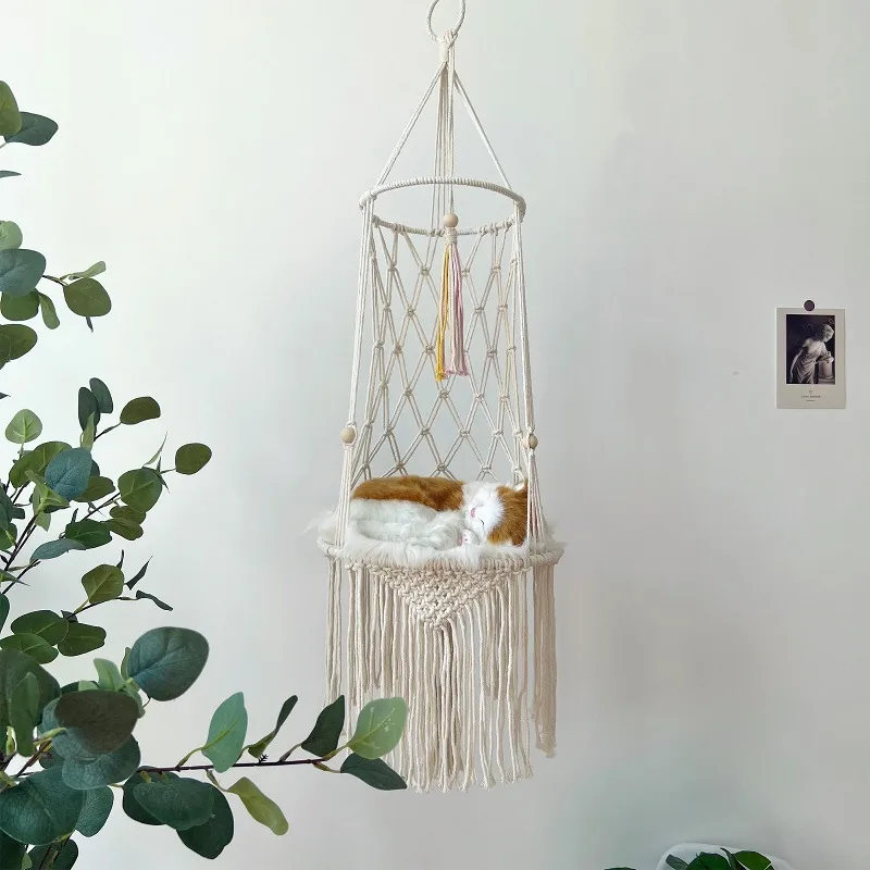 

1 шт., тканое кошачье гнездо, скандинавский богемный гамак ручной работы, всесезонный подвесной сетчатый карман для домашних животных