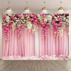 1pc Flower photography background, Wedding - birthday pink flower background banner, flower photography background Dessert table