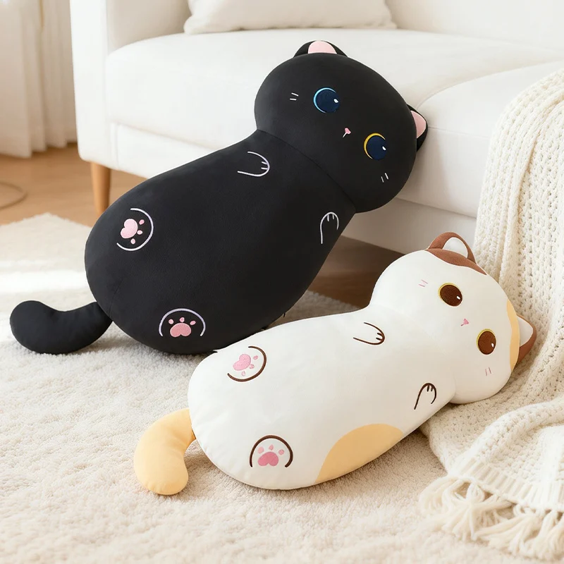 Summer Cooling Ice Silk Cat Cuddle Pillow, 3 Design Cartoon Long Kitten Body Support Pillow for gifts.  ﻿