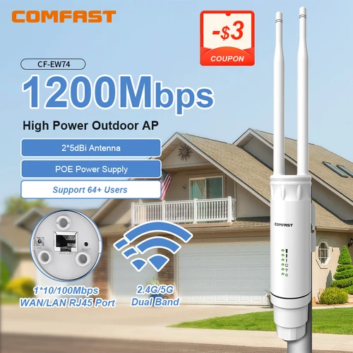 Imagen 1 del producto Comfast AC1200 punto de acceso AP para exteriores enrutador extensor de señal Wifi 2,4/5Ghz Dual Dand largo alcance 1200mpbs repetidor Wifi inalámbrico