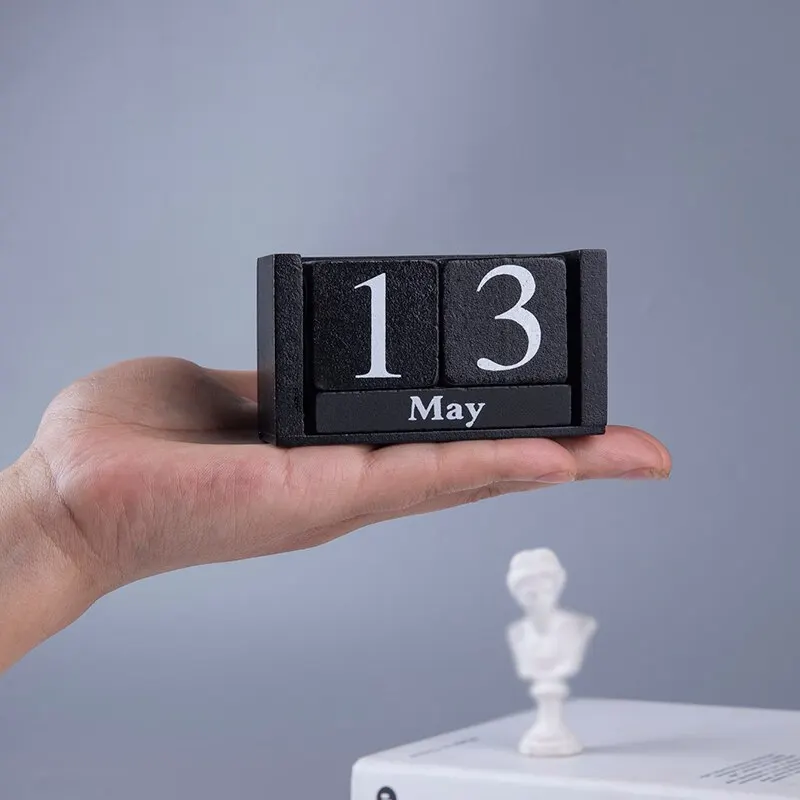 Wooden Perpetual Calendar Eternal Blocks Month Date Display Desktop Accessories Photography Props Home Office Decor Ornaments