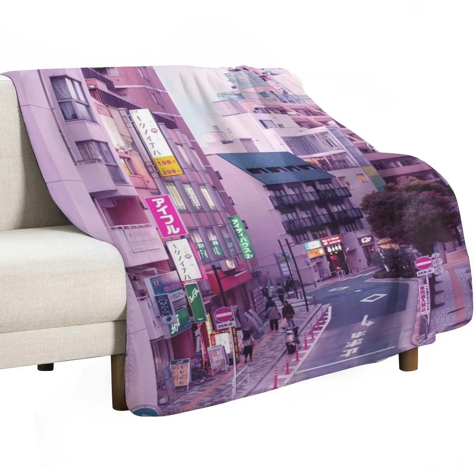 Pink City Pop Aesthetic Tokyo Japan Poster Vaporwave lofi moody vibe Throw Blanket for winter Retros Thermal Soft Blankets