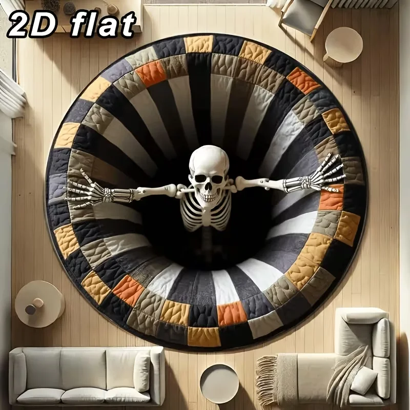 Skeleton Bottomless Pit Round Rug Home Decor Apartment Sitting Lounge Sofa Side Area Rug Cafe Studio Floor Mat 2D Print rug