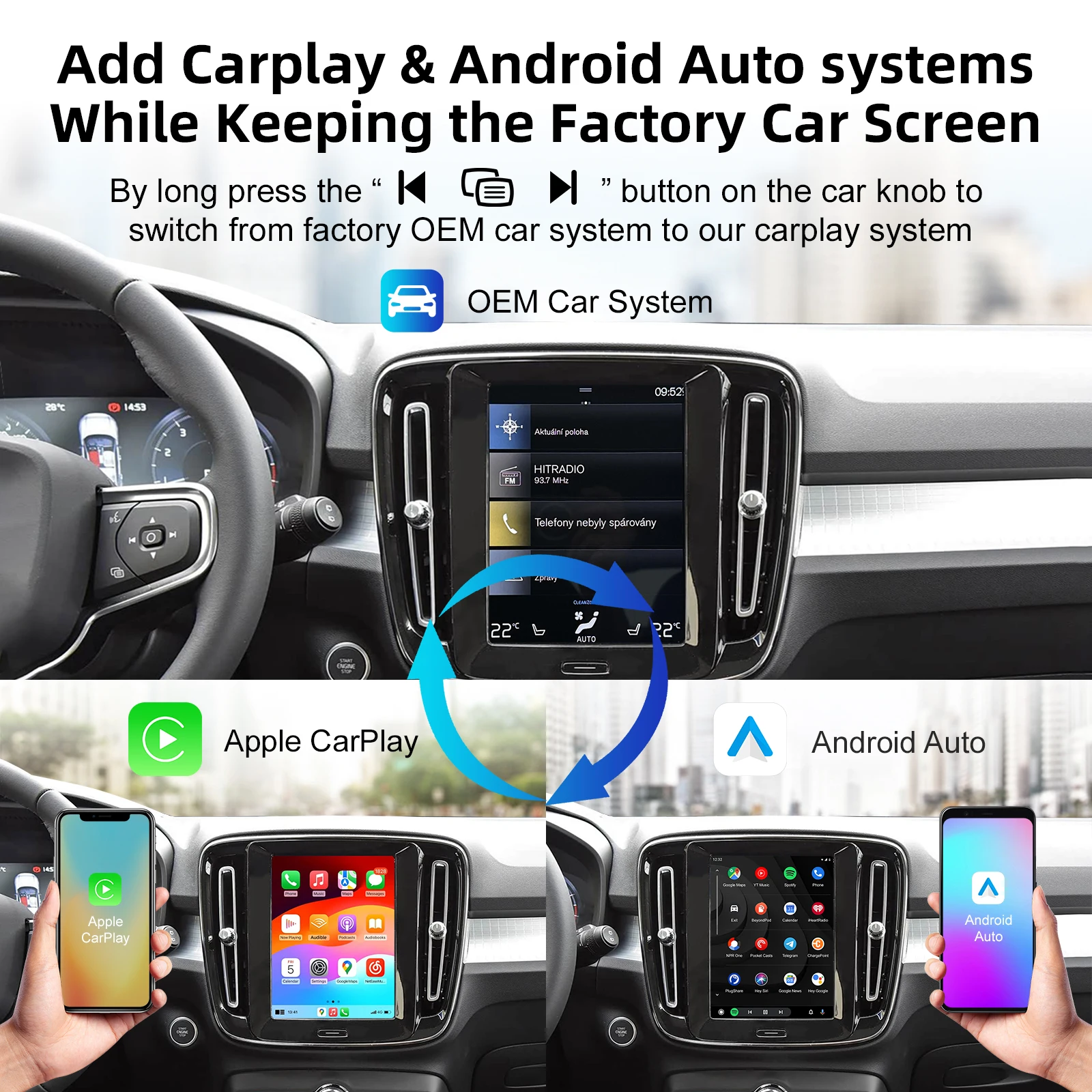 Ezonetronics Wireless CarPlay Android Auto retrofit kit decoder box for Volvo V60 V90 S60 XC40 XC60 XC90 S60 S90 2017-2022