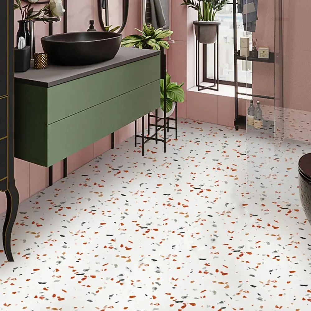 Thicken Self Adhesive Floor Stickers Vintage Terrazzo Tile Bathroom Ground Waterproof Wallpapers Bedroom Wall Decor