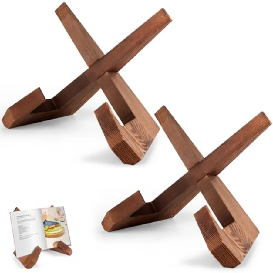 

2 Packs Cookbook Stand Recipe Book Holder for Kitchen Counter Solid Wood Cookbook Holder Set Multifutiol Display Stand Rustic S
