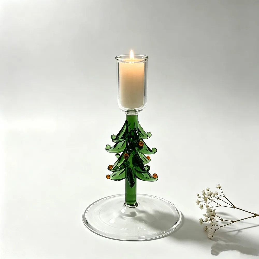 Nordic Style Christmas Trees Candlestick Prevent Dripping Glass Candle Stand Large Pallet Tall Foot Candle Holder Living Room