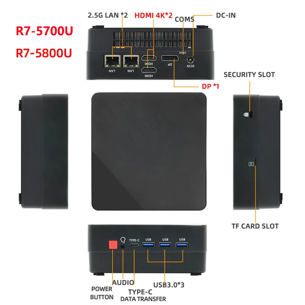 Imagem -03 - Texhoo-computador pc Mini Gaming Amd Ryzen 5700u r5 4500u Intel Core i5 1335u Windows 11 Pro Nuc Office Ddr4 Ddr5 Nvme Wi-fi 6