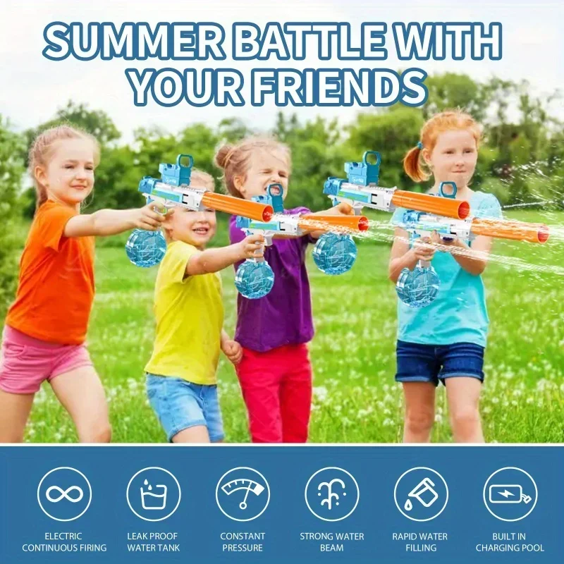 대용량 전기 물총 장거리 반복 권총 자동 여름 물 블래스터 물 스프링클러 장난감 어린이를위한