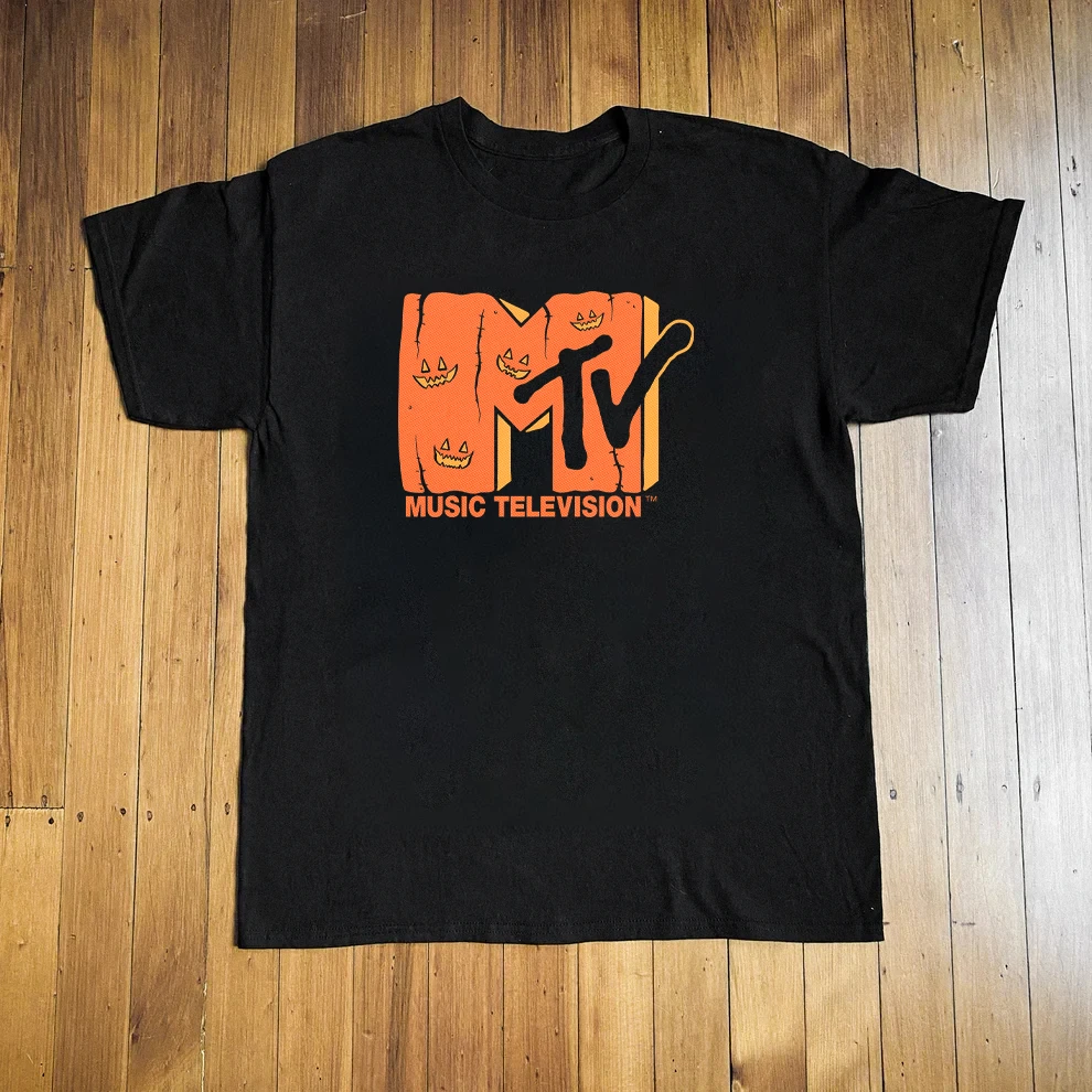 Vintage 90s MTV Halloween Pumpkin Jack-O-Lantern Graphic T-Shirt Cotton Men Women Streetwear Tee