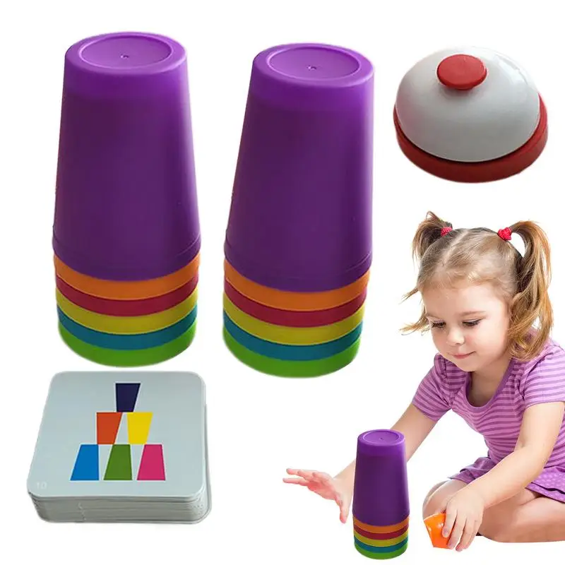 Juego de tazas apilables educativos para niños, juguetes apilables, juegos de tazas rápidas, juguetes de aprendizaje portátiles para habilidades motoras finas, mano-ojo