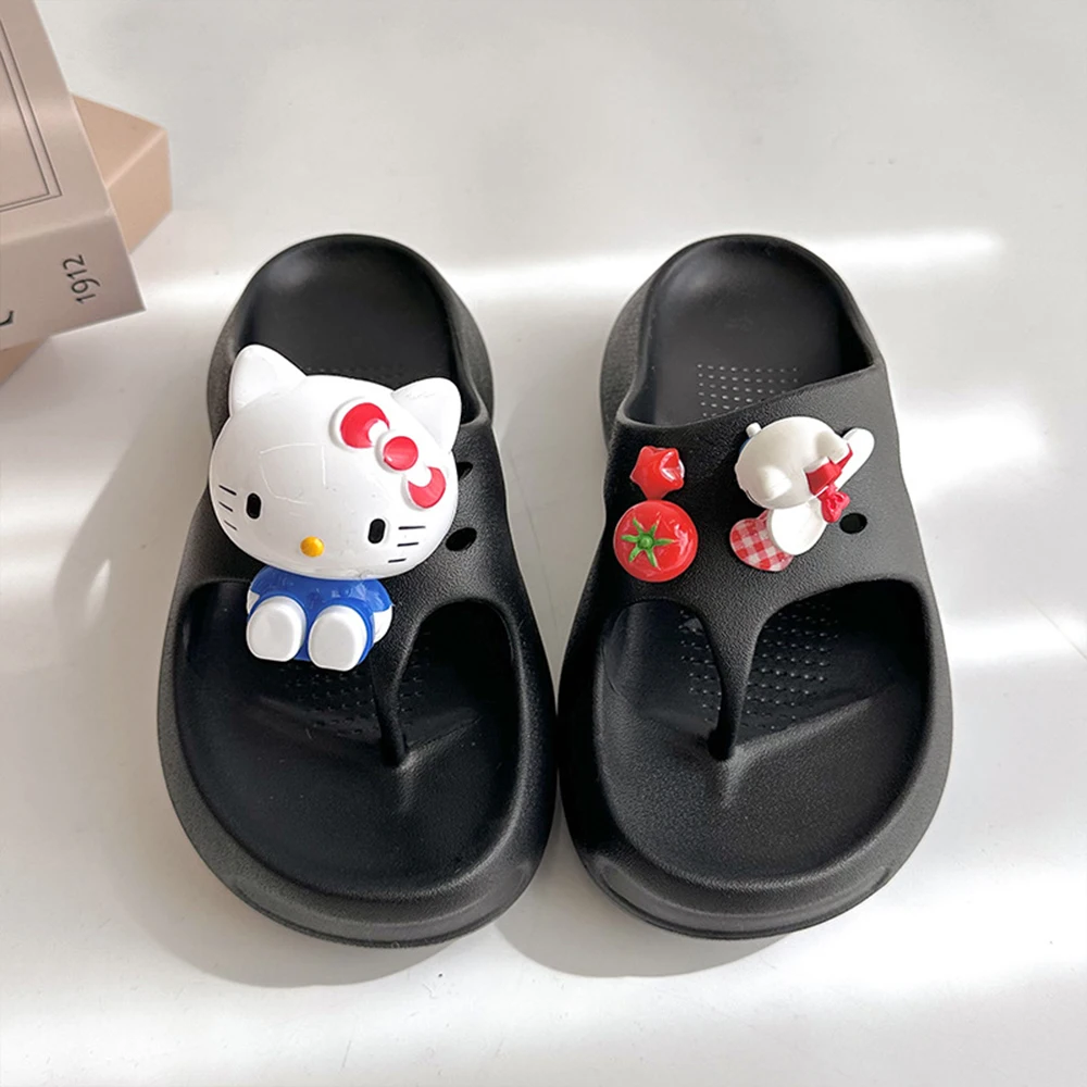 

Anime Hello Kitty Women Flip Flops Cute Cartoon Sandals 3D Charm Platform Thick Sole Non-Slip Eva Summer Beach Outdoor Slippers