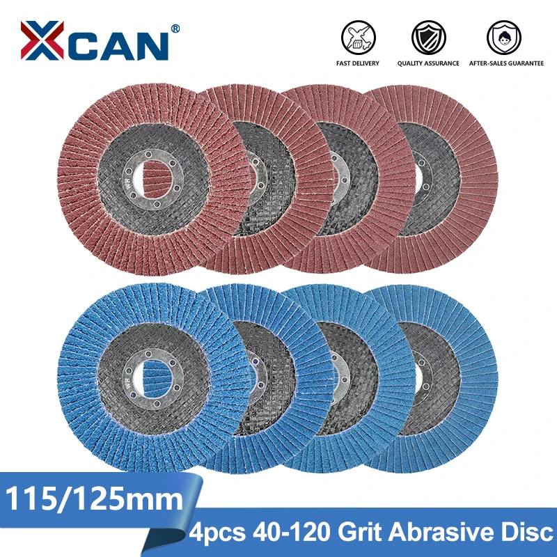 

XCAN Sanding Disc Flat Flap Disc 4pcs 115 125mm Grinding Wheel for Angle Grinder 40 60 80 120 Grit Abrasive Polishing Tools