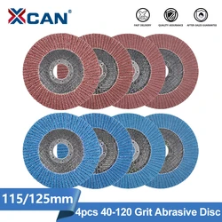 Xcan-サンディングディスクフラットフラップディスク、アングルグラインダー用研削ホイール、40、60、80、120グリット、115、125mm、研磨研磨工具、4個