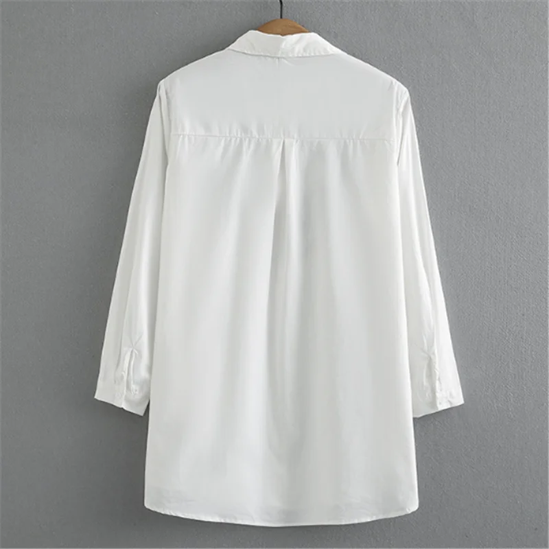 2023 Big Size Women's Autumn New Korean Version Slimming Mid-Length Long Sleeve Embroidered Shirt Blouse