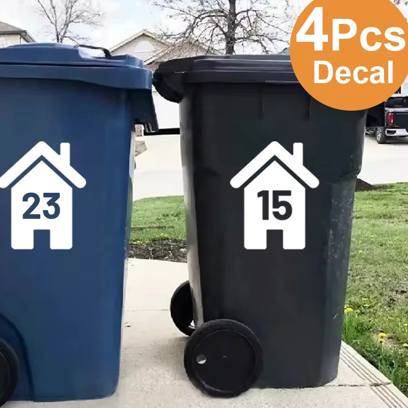 

4Pcs Wheelie Bin Numbers Custom House Number Vinyl Decal Sticker for Rubbish Trash Bin Home Decor