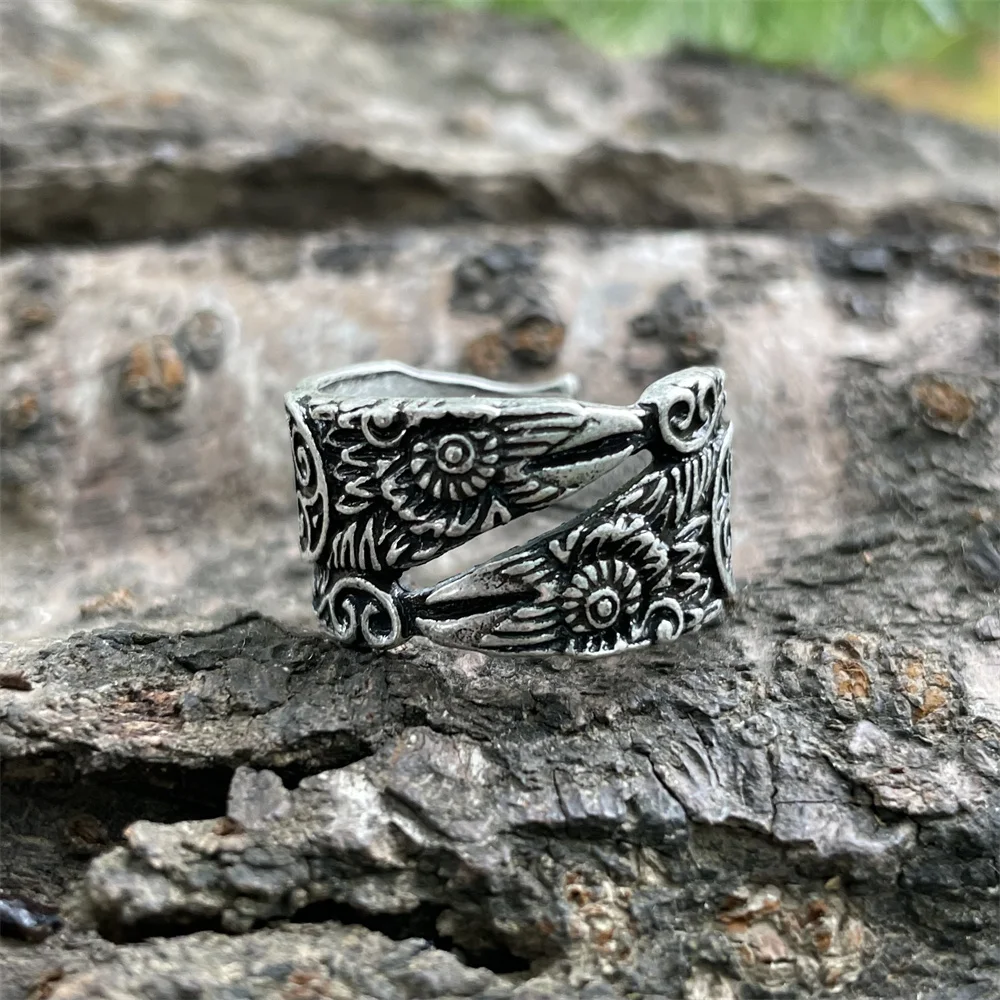 Norse Viking Odin's Raven Ring Adjustable Scandinavian Mythology Triskele Triskelion Symbol Punk Jewelry