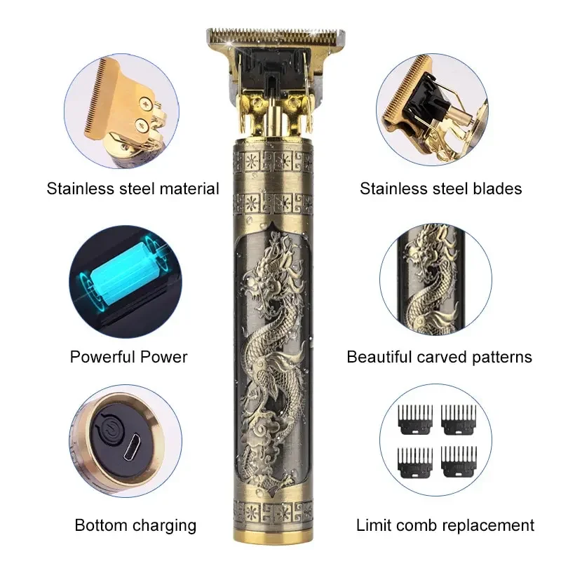 Vintage T9 Electric Hair Cutting Machine Hair Clipper Professional Men Shaver Rechargeable Barber Trimmer for Men Dragon Buddha