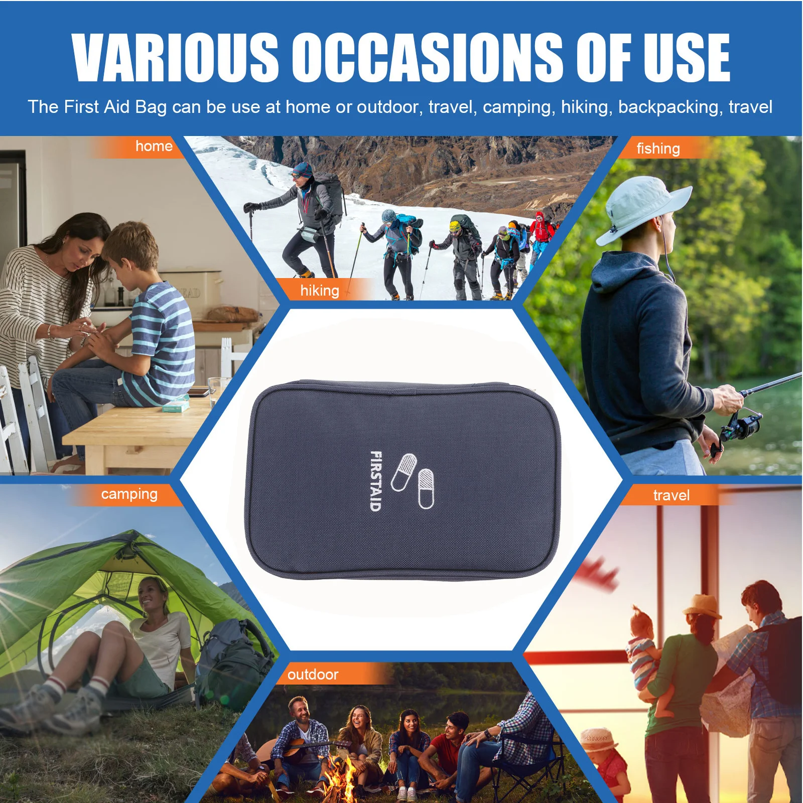 حقيبة الإسعافات الأولية المحمولة سعة كبيرة حقيبة سفر طبية مقاومة للماء من قماش أكسفورد حقيبة التمريض في الهواء الطلق لسيارة يخت الدراجة