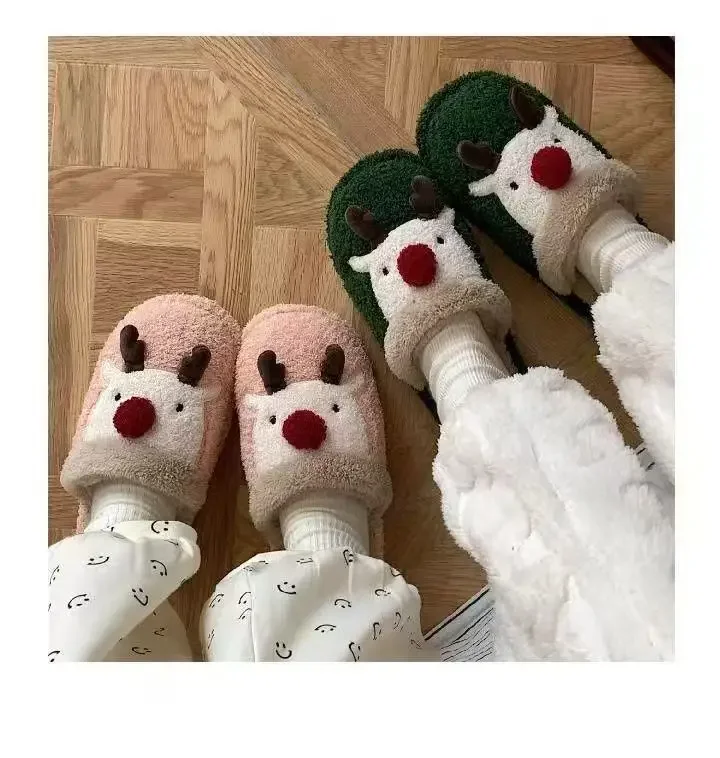 Winter-Weihnachts-Hausschuhe für Damen, Herren, weiche, rutschfeste Sandalen für den Innenbereich, warme, flache Plüsch-Slides für Paare, Unisex, niedliche Schuhe für Erwachsene – Detail 14